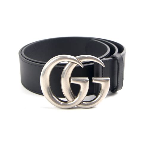 Gucci black belt silver buckle